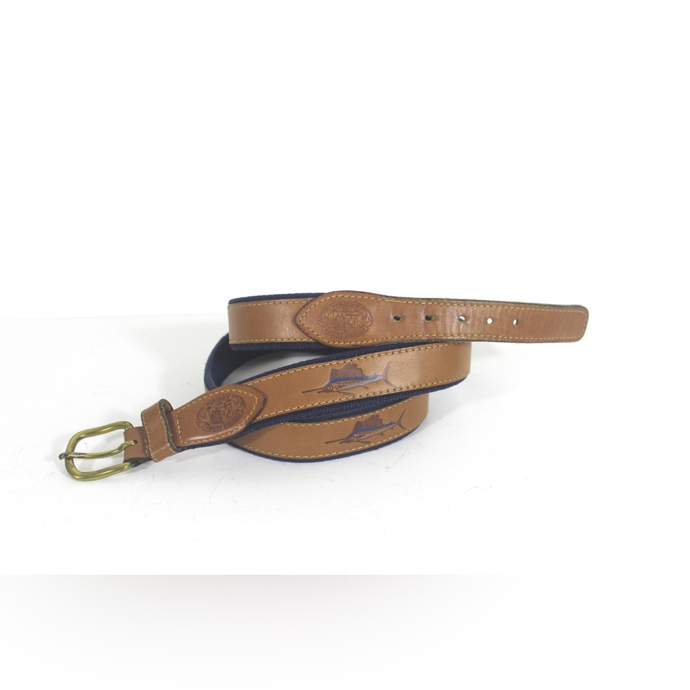 Men’s Leather and Webbing Fisshing Belt with Brass Buckle Swordfish, Fisherman